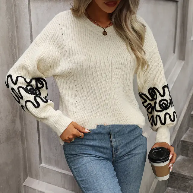 Women's Knitwear Solid Color Pattern Sweater Apricot - Shop at LoveMi