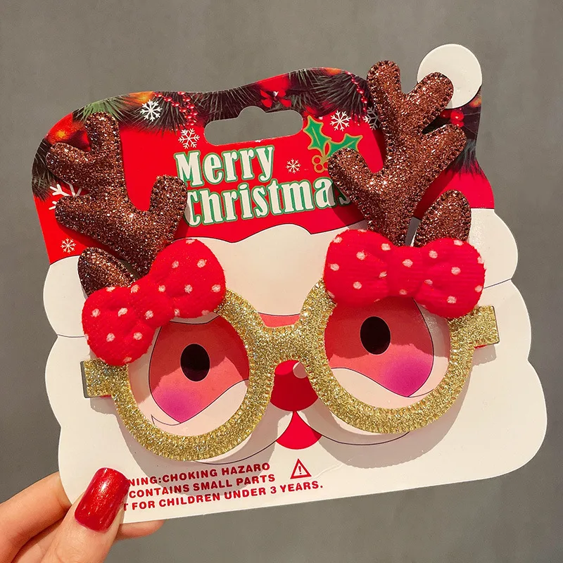 Christmas Elk Glasses Frame Dress Up Couple - Bow Antlers Coffee Color
