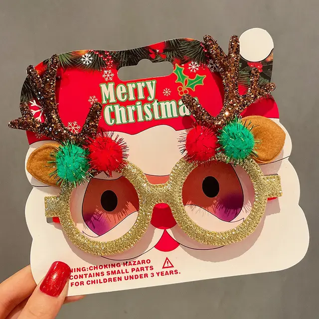 Christmas Elk Glasses Frame Dress Up Couple Fur Ball Antlers Coffee Color - Shop at LoveMi