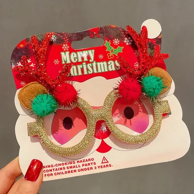 Christmas Elk Glasses Frame Dress Up Couple Fur Ball Antlers Glasses Red - Shop at LoveMi