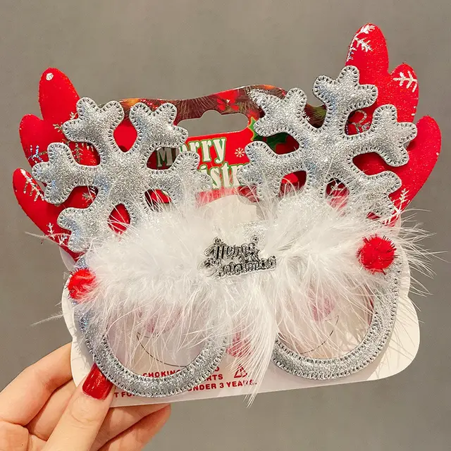 Christmas Elk Glasses Frame Dress Up Couple Fur Snowflake Glasses - Shop at LoveMi