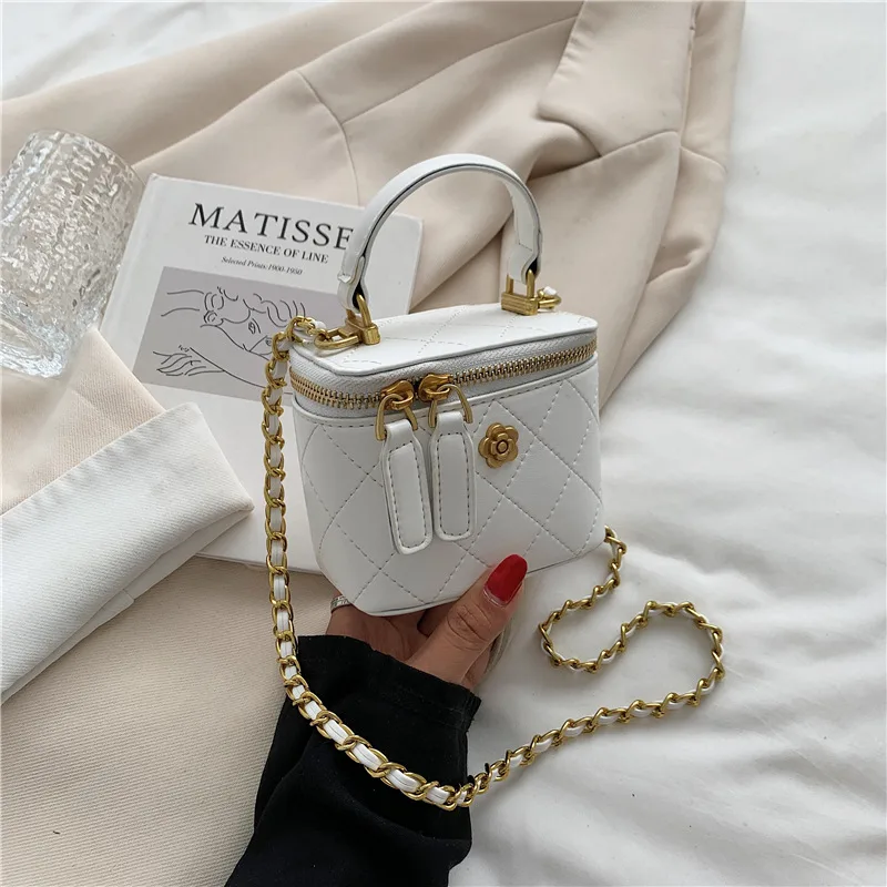 Mini Lipstick Small Bag Camellia Chain Box Handbag Shoulder Messenger Bag For Women White - Shop at LoveMi