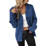 Drawstring Knitted Cardigan Coat Women's Hooded Single-breasted Sweater - Royal Blue