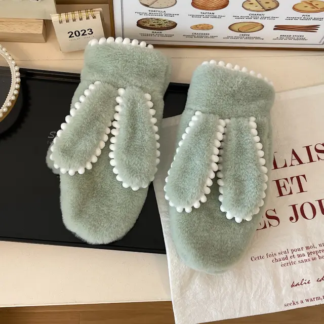 Simple Short Plush Warm Gloves For Women Winter Green - Shop at LoveMi