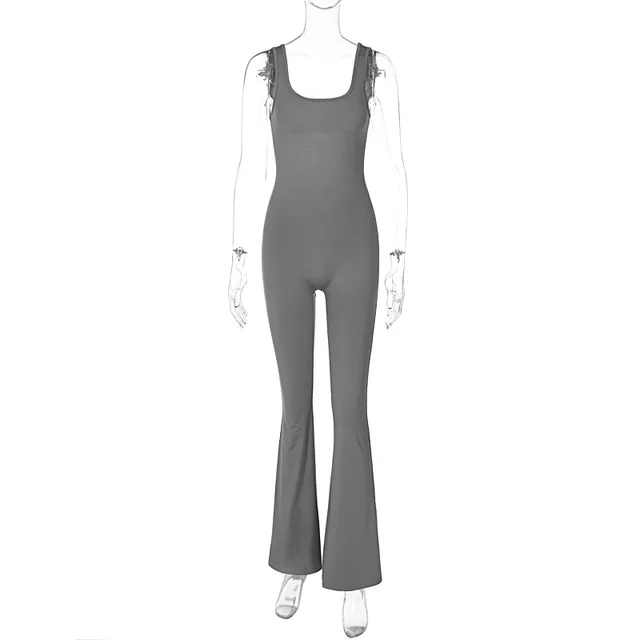 Women's Fashion Solid Color Slim Sleeveless Shoulder Strap Jumpsuit Gray - Shop at LoveMi