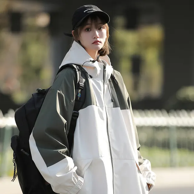 Black And White Stitching American Functional Outdoor Jacket Yk Jk736 Khaki And Dark Green - Shop at LoveMi