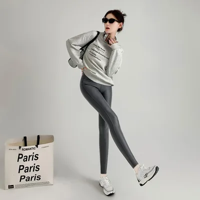 Autumn And Winter High Waist Tight Leggings For Women Gray - Shop at LoveMi