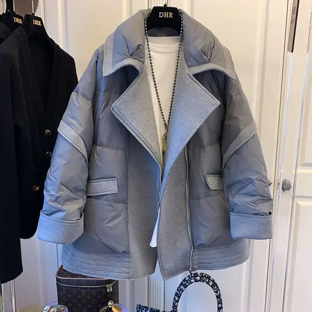 Women's Fashion Casual Space Collar Stitching Mid length Velvet Cotton Clothes Coat Gray - Shop at LoveMi