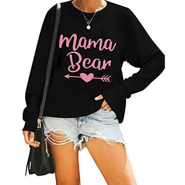 MAMA BEAR Christmas Printed Round Neck Long Sleeve Sweater Black - Shop at LoveMi