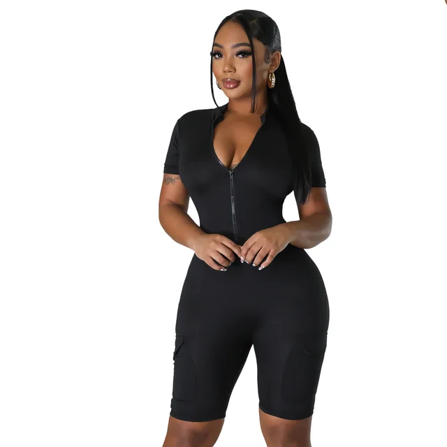 Women's Tight Short sleeved Jumpsuit Xm1341 Black - Shop at LoveMi