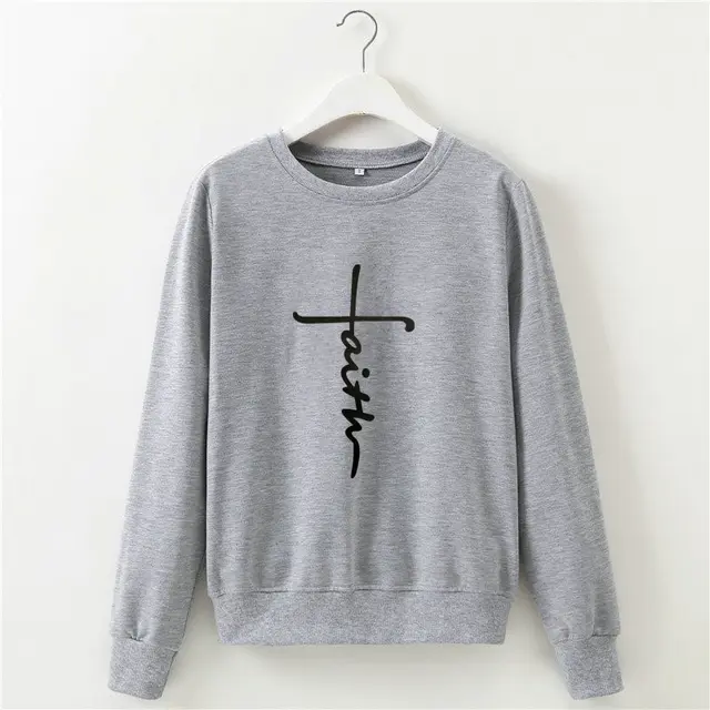 Street Style Letter Printing Long sleeved Round neck Pullover Common Style Gray - Shop at LoveMi
