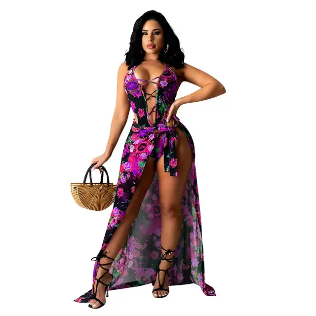 Women's Clothing Fashion Mesh Tied Jumpsuit Os6093 Purple - Shop at LoveMi