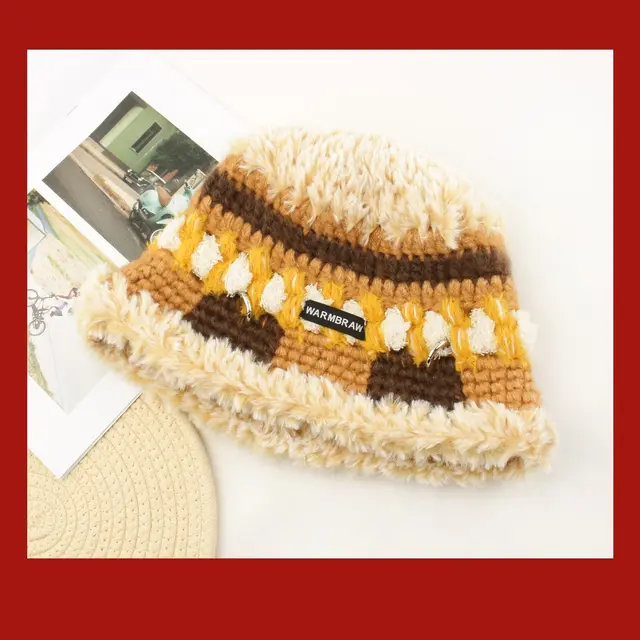 Crochet Woolen Bucket Hat Korean Punk Knitted Orange - Shop at LoveMi