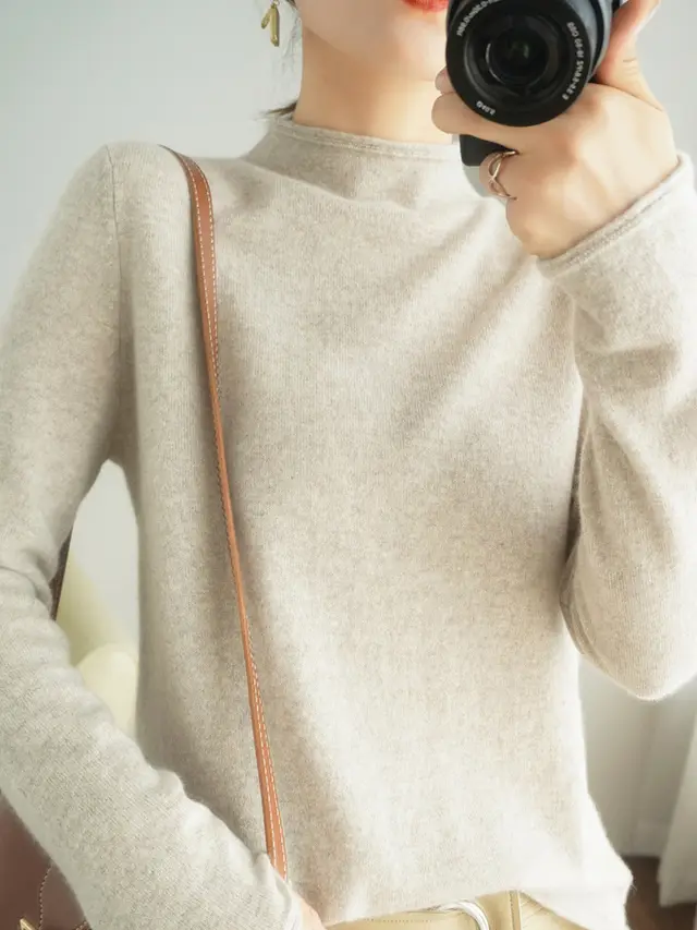 Women's Pullover Sweater Inner Wear Thickened Wool Base Shirt Camel - Shop at LoveMi