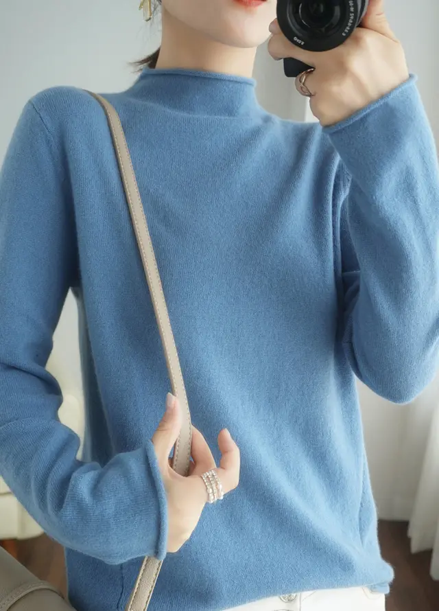 Women's Pullover Sweater Inner Wear Thickened Wool Base Shirt Haze Blue - Shop at LoveMi