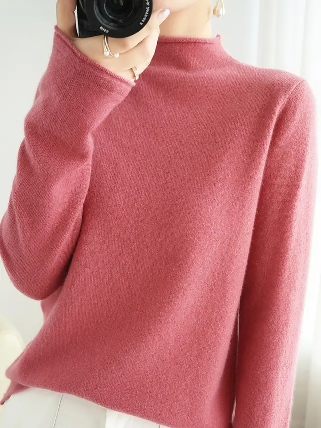 Women's Pullover Sweater Inner Wear Thickened Wool Base Shirt Raspberry - Shop at LoveMi