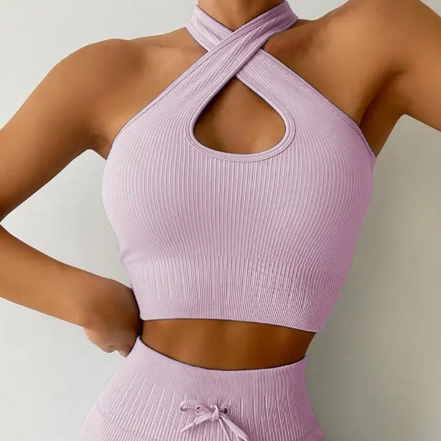 Drawstring Cross Sports Bra Vest For Women Yj031 Light Purple Bra - Shop at LoveMi