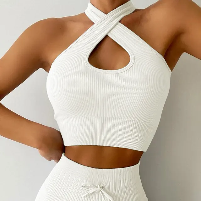 Drawstring Cross Sports Bra Vest For Women Yj031 White Bra - Shop at LoveMi