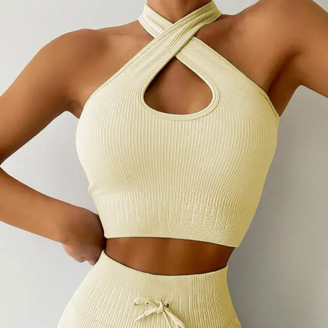 Drawstring Cross Sports Bra Vest For Women Yj031 Yellow Bra - Shop at LoveMi