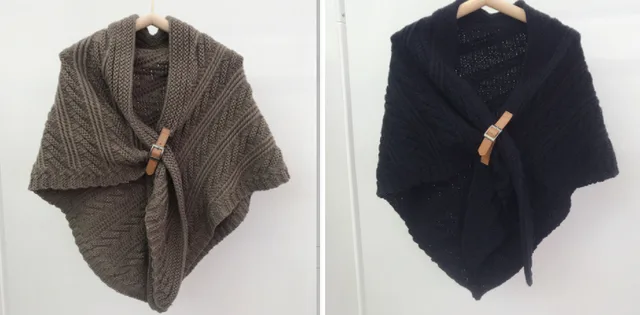 Korean Style Hollow Leather Ring Big Triangle Shawl Cape Pure Color Warm Keeping Suit9 - Shop at LoveMi