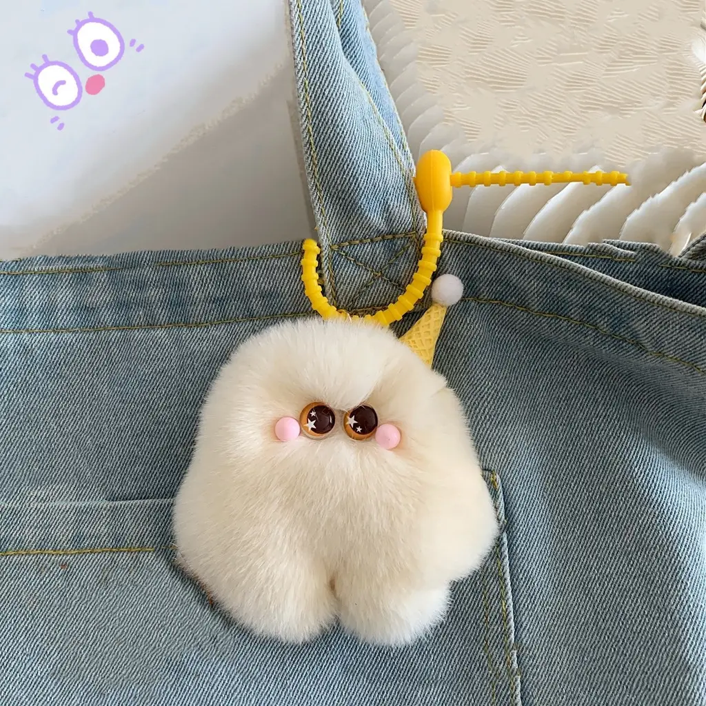Rabbit Fur Ice Cream Stupid Car Key Ring Pendant - Cute Rice