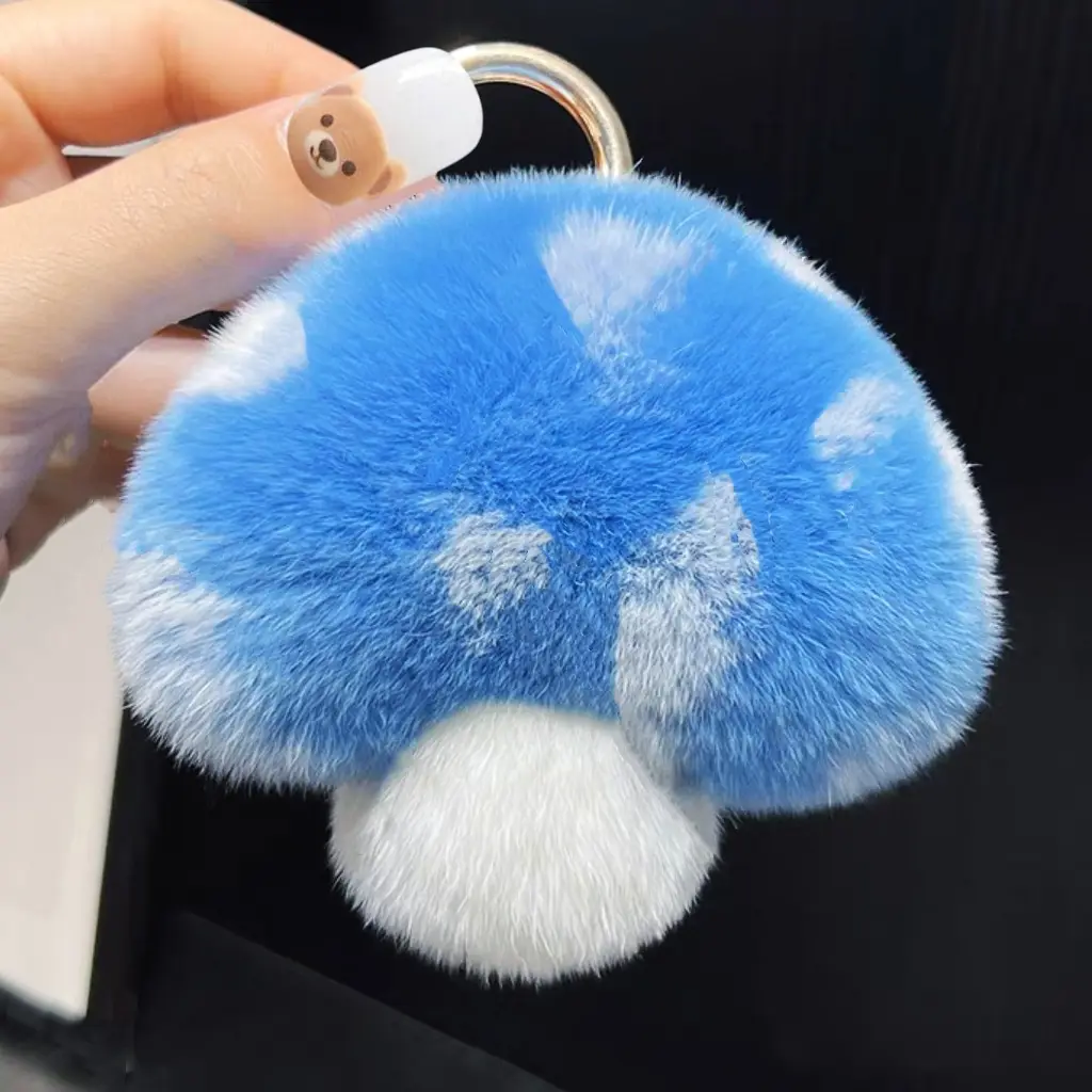 Rabbit Fur Small Mushroom Car Key Ring Pendant - Sky Blue