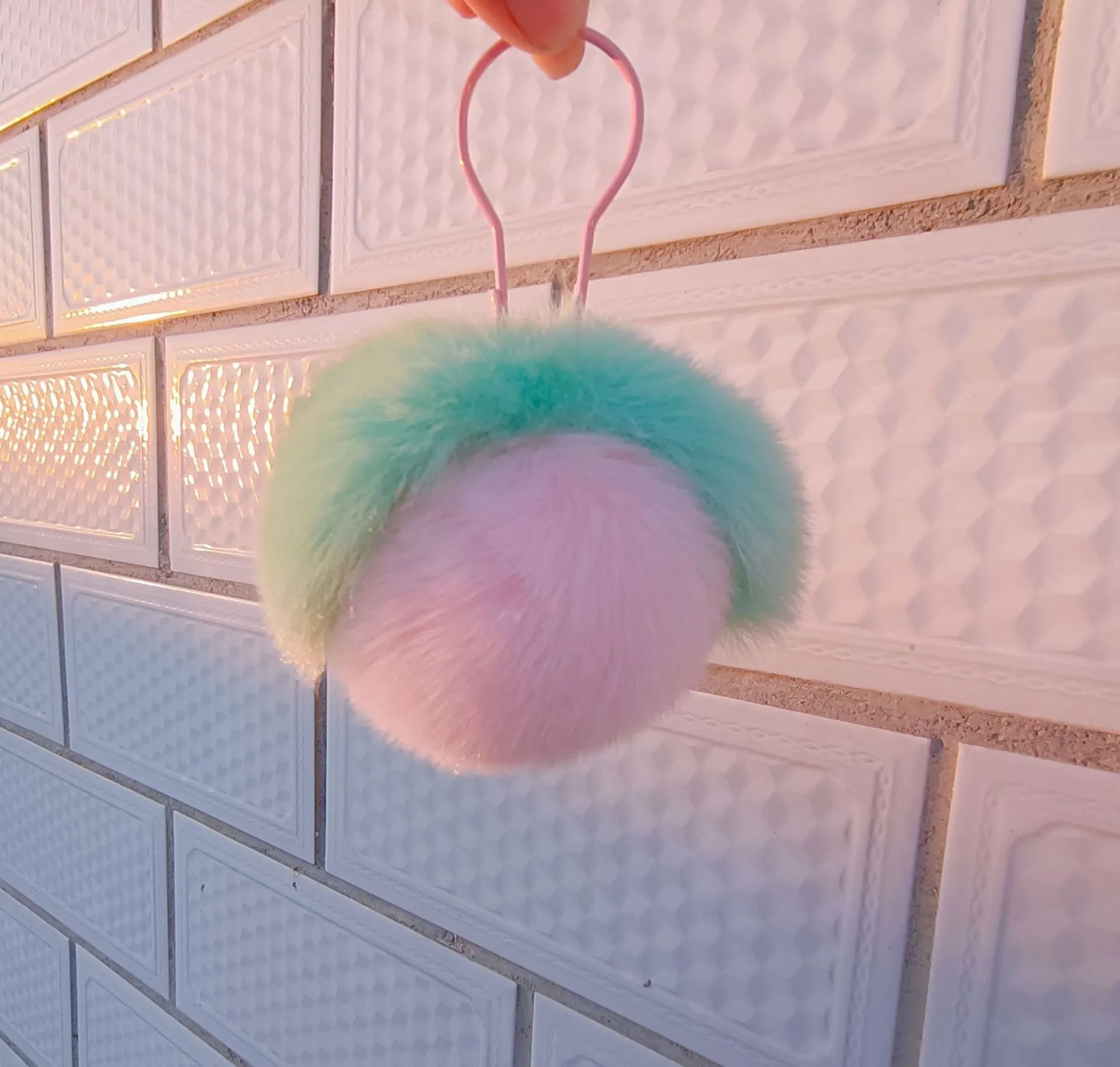 Peach Rabbit Hair Peach Heart Pendant Keychain - Pink Big Buckle