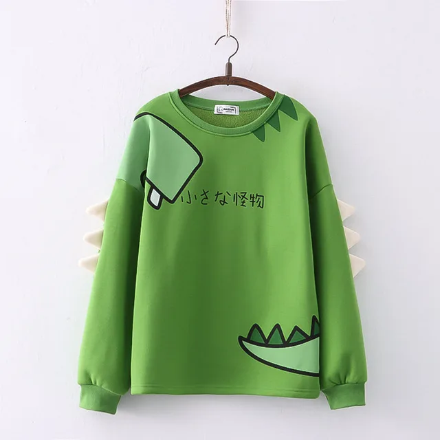 Fleece lined Thickened Crew Neck Pullover Sweatshirt Green - Shop at LoveMi