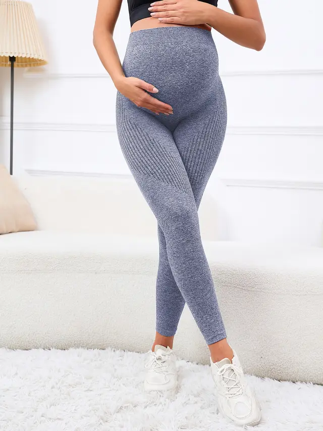Three dimensional Belly Support High Waist Pregnancy Yoga Pants Gray Blue - Shop at LoveMi
