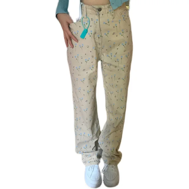 Casual High Waisted Straight Leg Wide Leg Pants Floral Pants - Shop at LoveMi