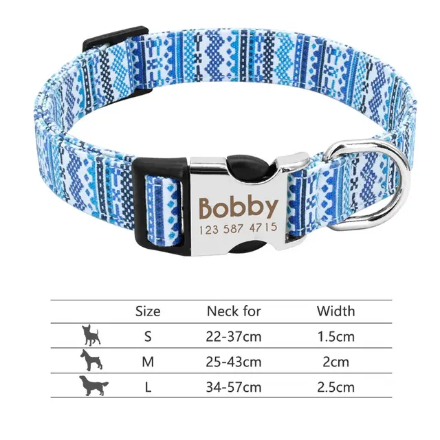 Adjustable Nylon Dog Collar Personalized Dogs Cat ID 217Blue - Shop at LoveMi