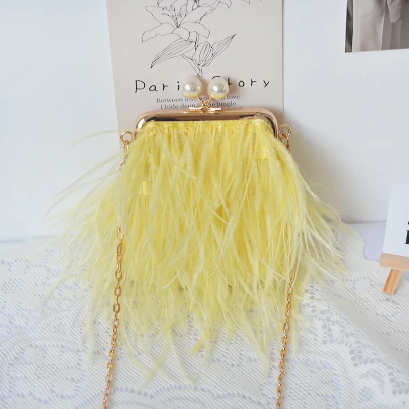 Single sided Ostrich Fashion Clutch Crossbody Bag Yellow - Shop at LoveMi