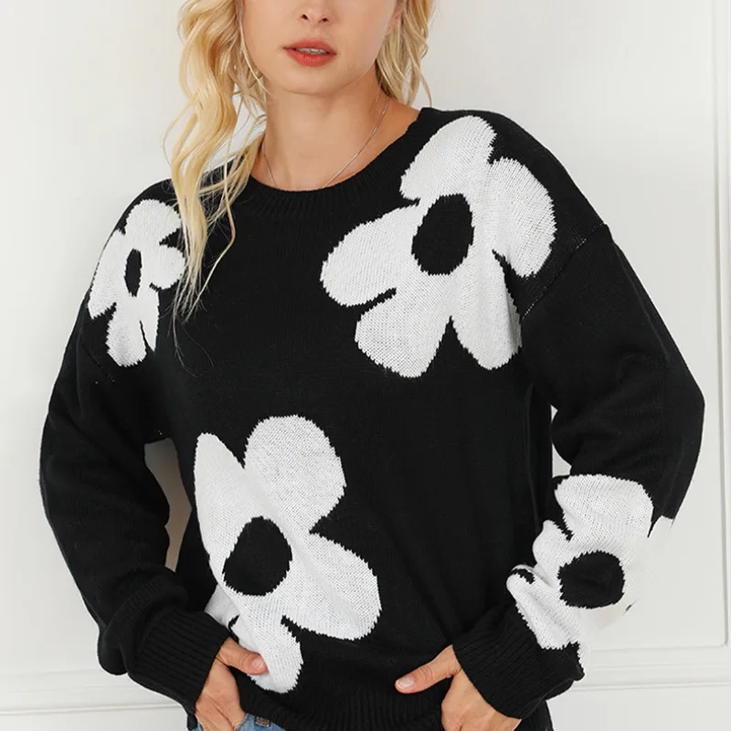 European And American Fashion Floral Print Warm Sweater Woman Floral - Shop at LoveMi
