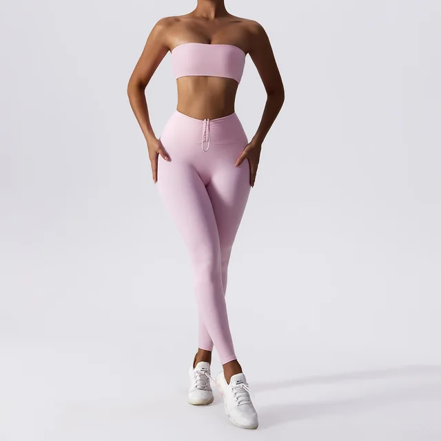 Basic Sports Nude Feel Skinny Yoga Clothes Suit For Women Cherry Blossom Powder - Shop at LoveMi
