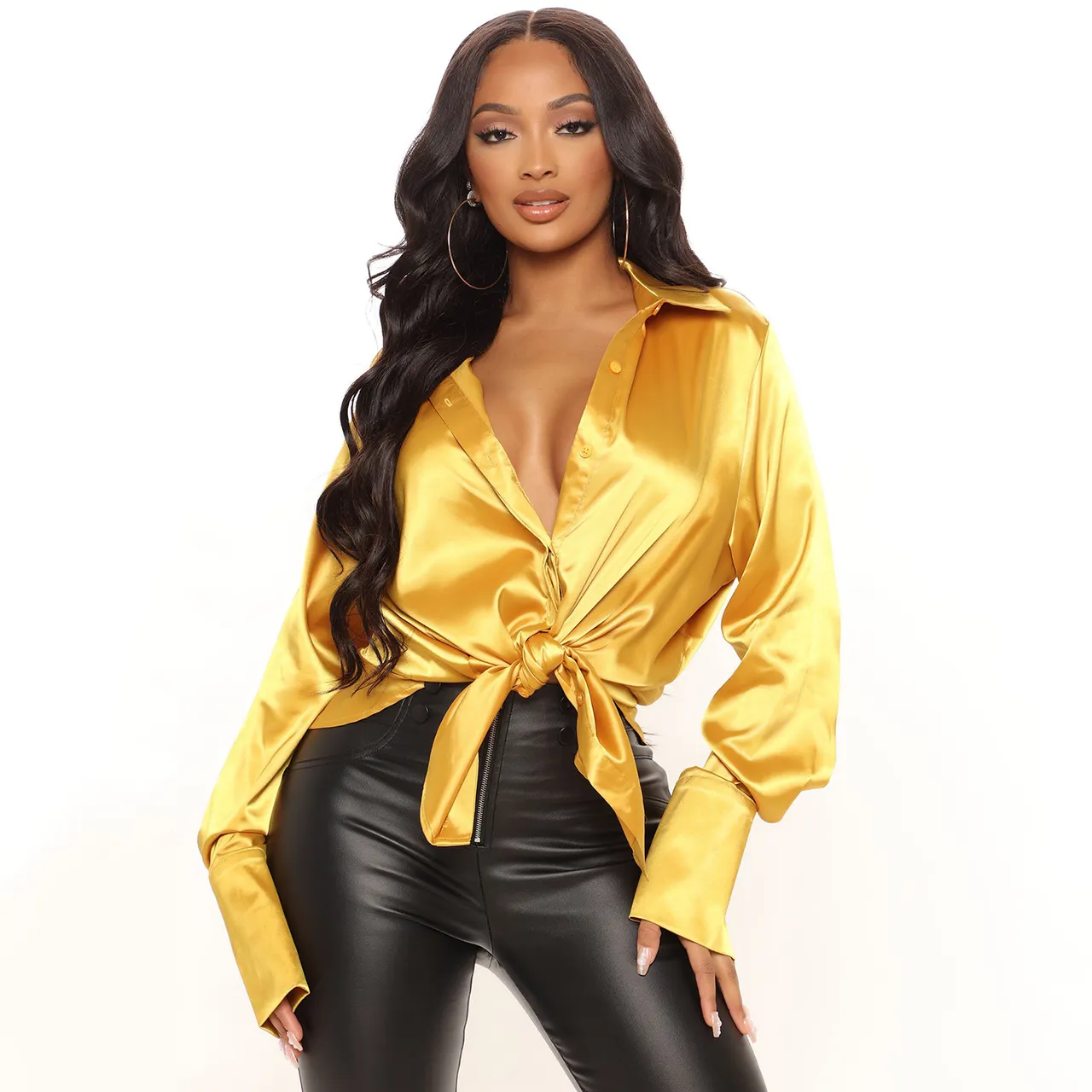 Long Sleeve Irregular Long Shirt For Women - Yellow