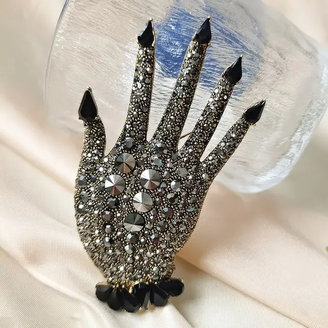 Metal Full Diamond Palm Brooch Creative Rhinestone Black - Shop at LoveMi