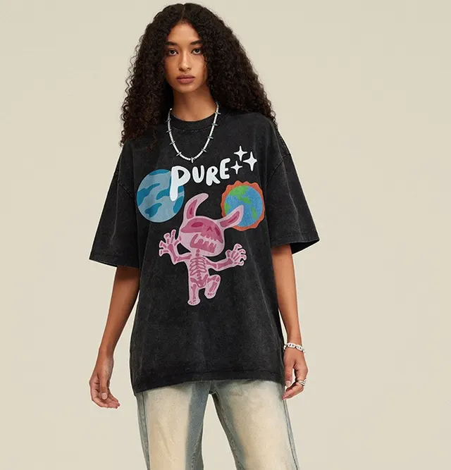 Washed Old Children Hip hop Short Sleeve Fried Snowflake Adult - Shop at LoveMi