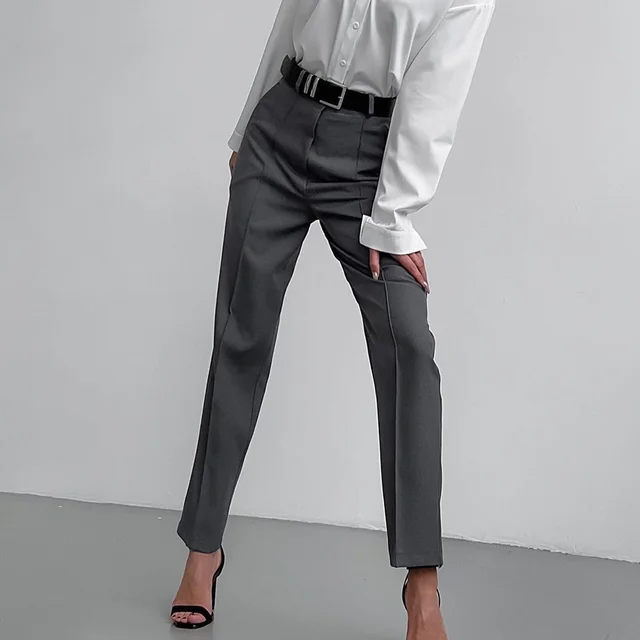 European And American Fashion High Waist Trousers Slim Fit Gray - Shop at LoveMi