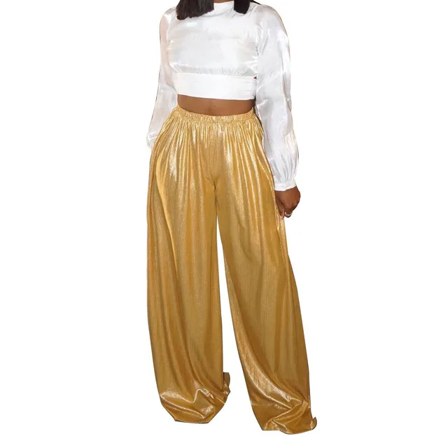 Casual Bronzing Wide leg Pants Women's Trousers Gold - Shop at LoveMi