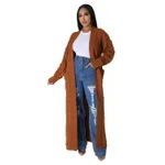 Women's Clothing Fashion Long Sleeve Long Sweater Coat - Brown