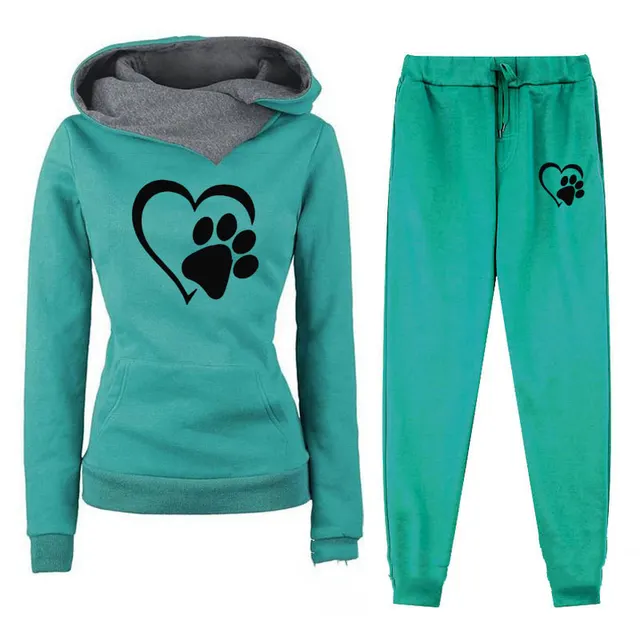 Fashion Heart Printing Fleece Casual Women's Suit Green Black - Shop at LoveMi