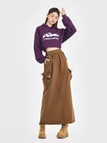 Retro Loose Pockets Workwear Skirt - Mocha