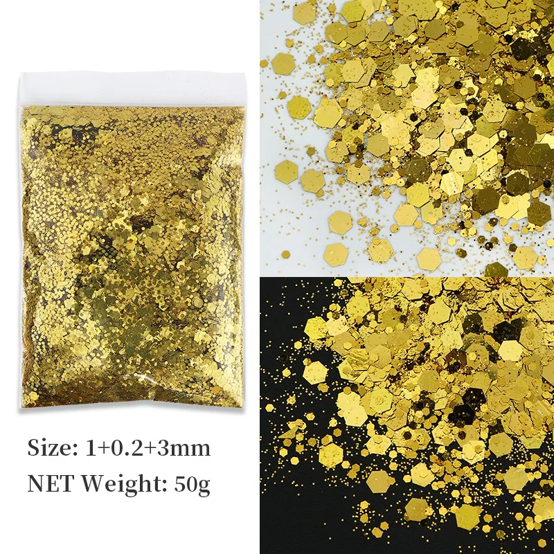Korean Big Sequins Nail Shimmering Powder - Gold No 6 - View 1