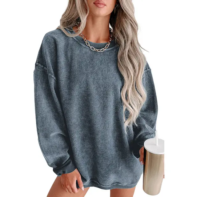 European And American Leisure Style Oversize Solid Color Pullover Blue - Shop at LoveMi