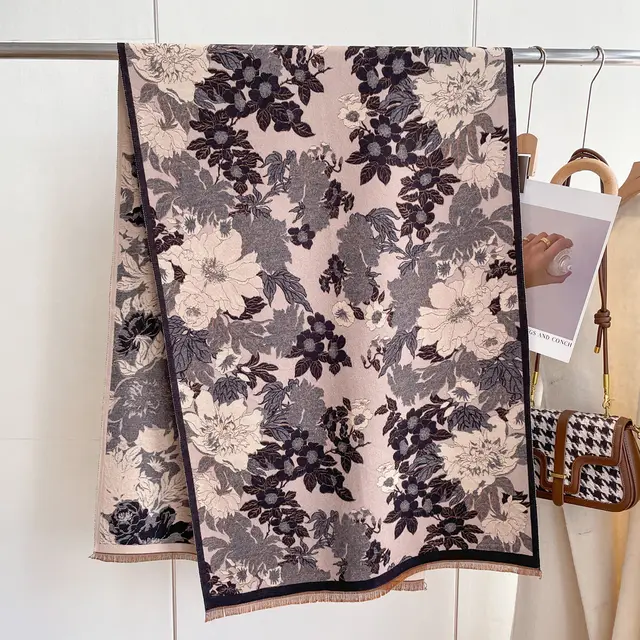 Artificial Cashmere Scarf Female Autumn Winter Retro Art Sy38633 Black - Shop at LoveMi