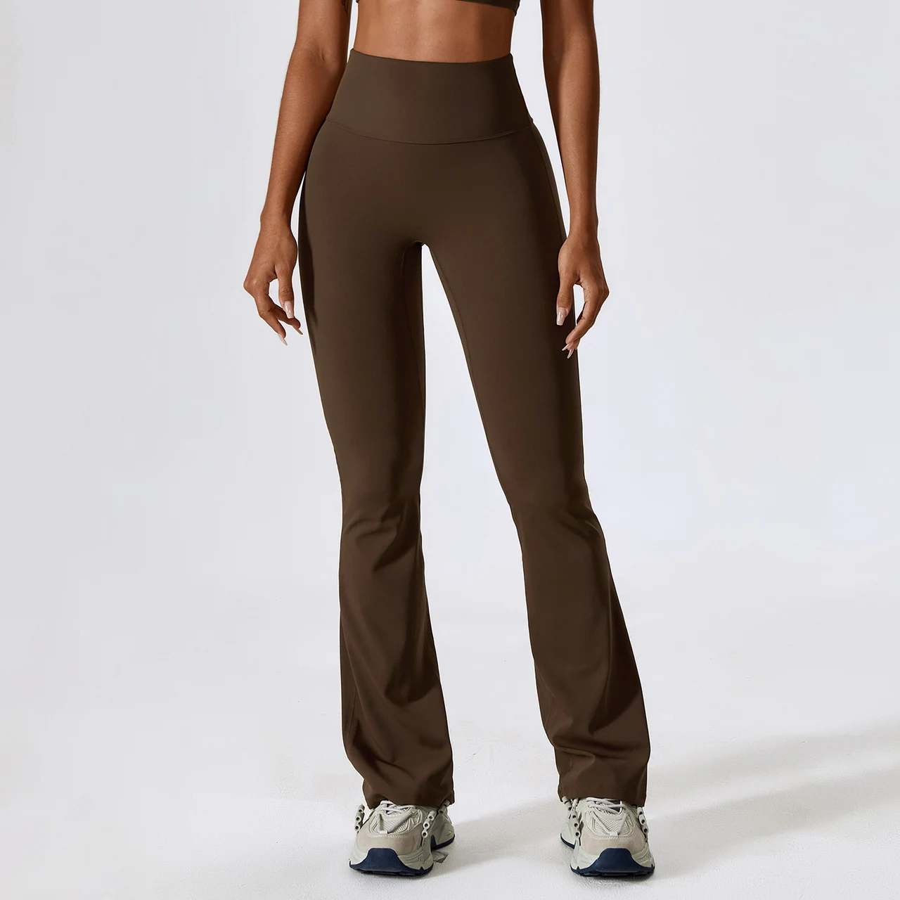 Nude Feel Hip Lifting Yoga High Waist Bootcut Casual Sports Pants And Vest - Jiao Tea Coffee Color