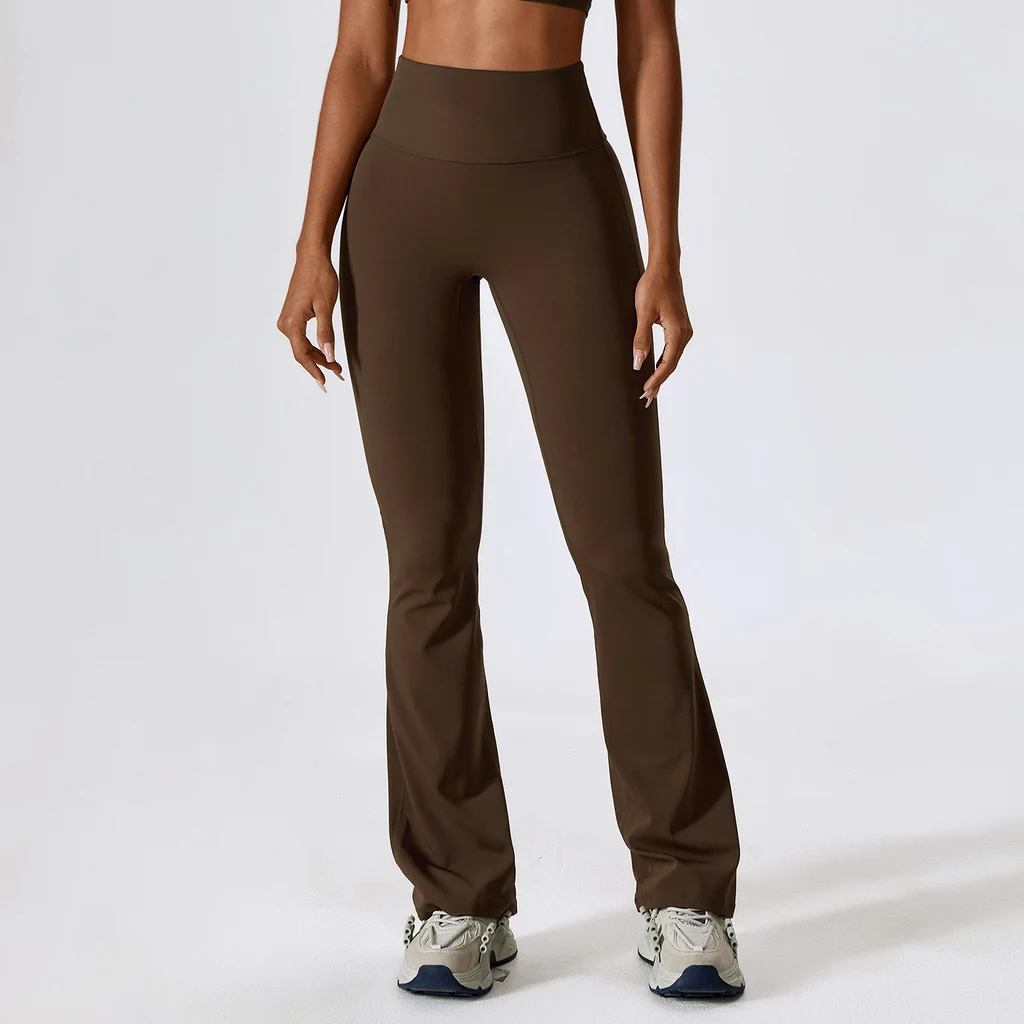 Nude Feel Hip Lifting Yoga High Waist Bootcut Casual Sports Pants And Vest - Jiao Tea Coffee Colour