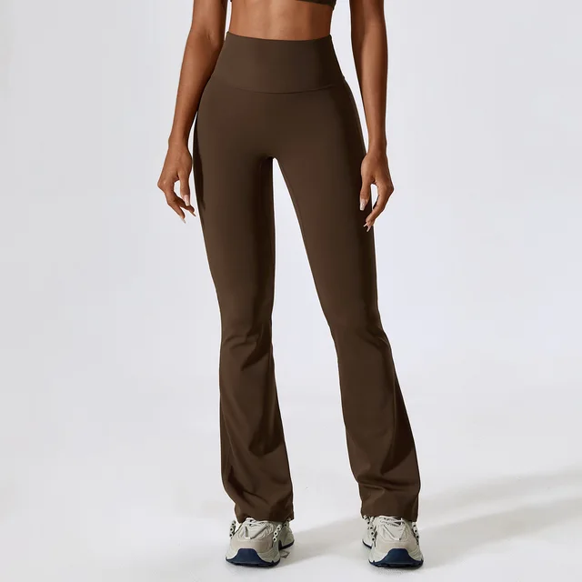 Nude Feel Hip Lifting Yoga High Waist Bootcut Casual Sports Pants And Vest Jiao Tea Coffee Color - Shop at LoveMi