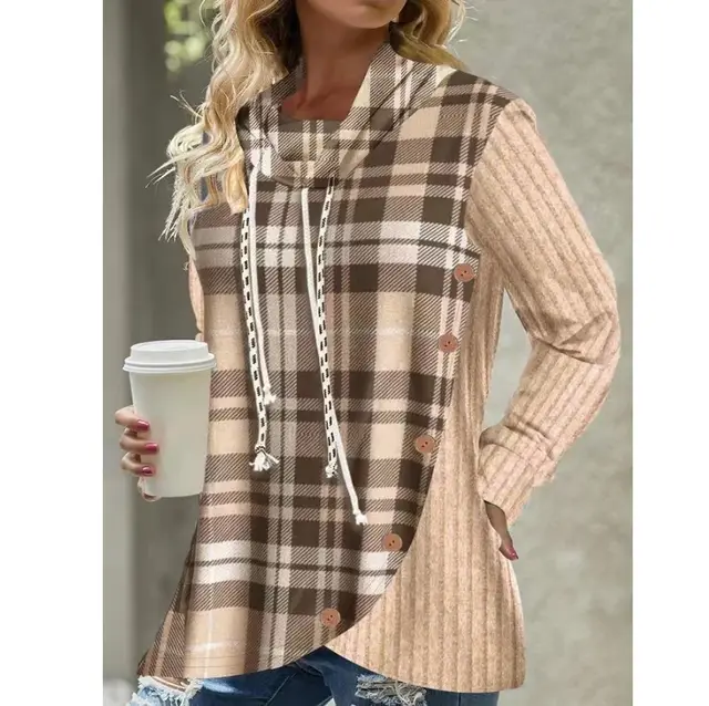 Long Sleeve Hooded Clothes Pullover Button Sweater Apricot - Shop at LoveMi