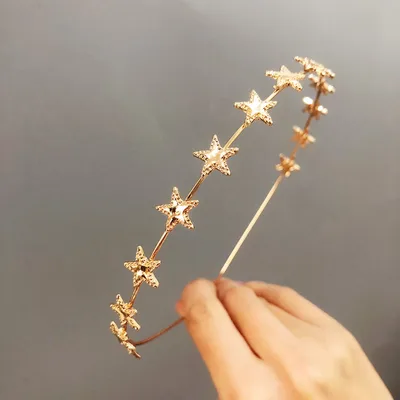 Alloy Pentagram Thin Headband Hollow Stars B223 Gold Five Pointed Star - Shop at LoveMi